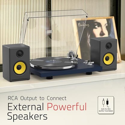 Turntables Belt-Drive Record Player with Wireless Output Connectivity Vinyl Player 33&45 RPM Speed Phono Line Output USB Digital to PC Recording ATN3600L MM Cartridge&Counterweight Dark Blue