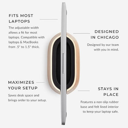 HumanCentric Vertical Laptop Stand in Black Walnut Wood, Upright Adjustable Holder and Dock, Laptop Vertical Stand Fits MacBook Pro and Other Laptops .5" to 1.5", Clamshell Compatible