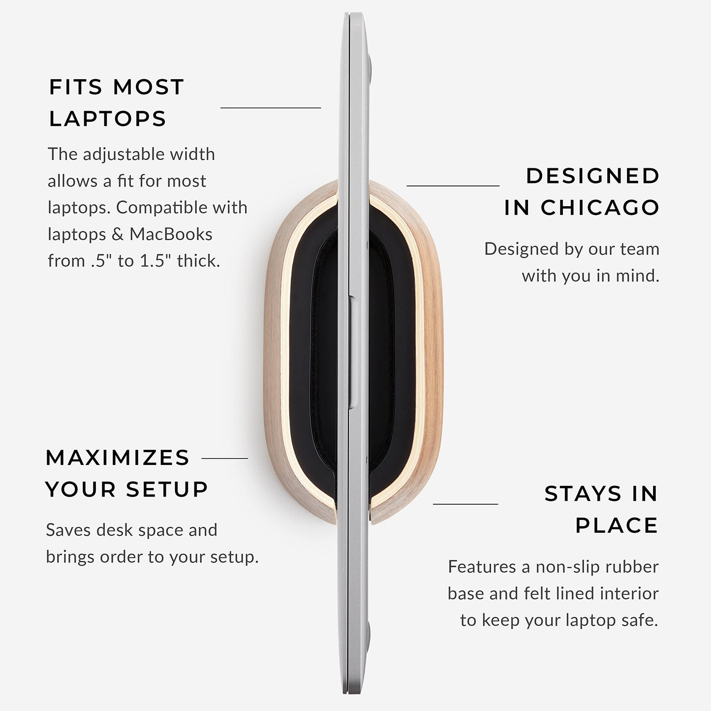 HumanCentric Vertical Laptop Stand in Black Walnut Wood, Adjustable