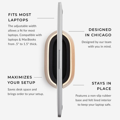 HumanCentric Vertical Laptop Stand in Black Walnut Wood, Adjustable