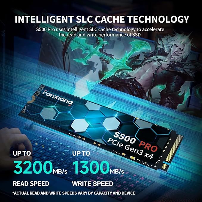fanxiang S500 Pro 512GB NVMe SSD M.2 PCIe Gen3x4 2280 Internal Solid State Drive, SLC Cache 3D NAND TLC, Up to 3200MB/s, Compatible with Laptop and PC Desktops(Black)