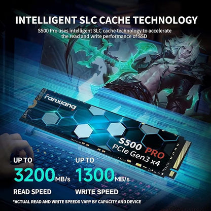 fanxiang S500 Pro 512GB NVMe SSD M.2 PCIe Gen3x4 2280 Internal Solid State Drive, SLC Cache 3D NAND TLC, Up to 3200MB/s, Compatible with Laptop and PC Desktops(Black)