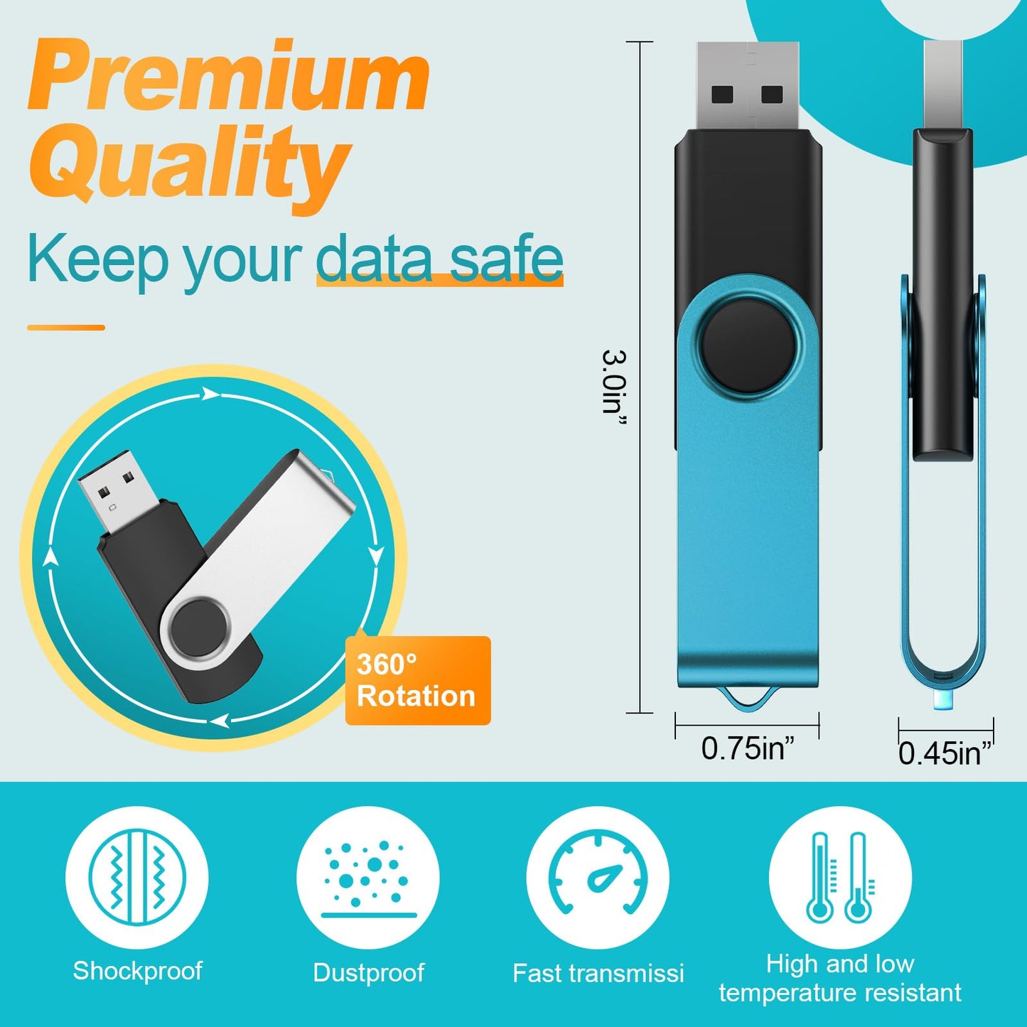 Kepmem 16GB USB 3.0 Multipack - 10pcs Thumb Drives, Metal, Swivel, Zip