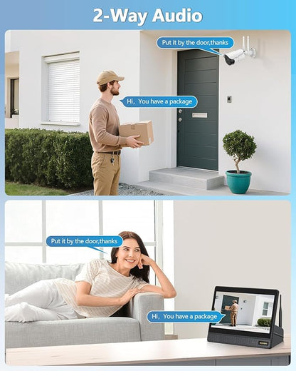 5MP Wireless Security Camera System with 10" Monitor, Outdoor WiFi Home Video Cameras Systems Surveillance DVR Kits