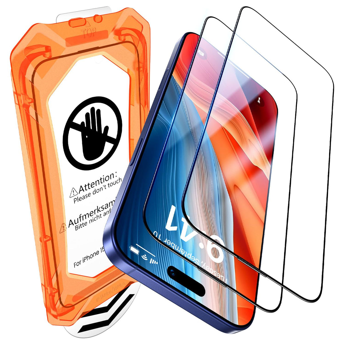 UniqueMe for iPhone 15 / iPhone 16 Screen Protector - [Military Grade Shatterproof & 9H+ Hardness] Screen Protector 16/15 Tempered Glass Full Coverage Protection, Easy Installation, 2 Packs
