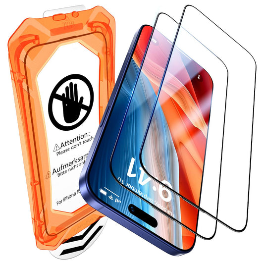 UniqueMe for iPhone 15 / iPhone 16 Screen Protector - [Military Grade Shatterproof & 9H+ Hardness] Screen Protector 16/15 Tempered Glass Full Coverage Protection, Easy Installation, 2 Packs