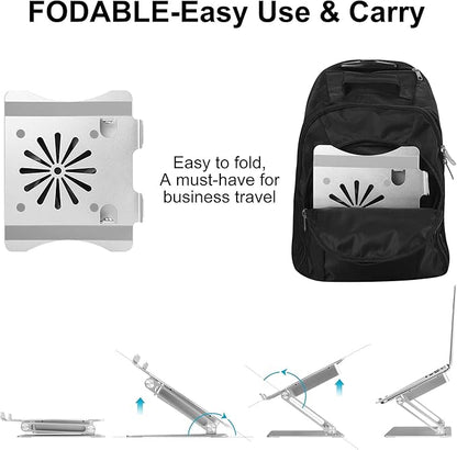 Adjustable Laptop Stand with Cooling Fan, Aluminium Alloy Multi-Angle Computer Holder for Desk, Portable Notebook Metal Mount Compatible with MacBook, Air, Pro, Dell, Alienware All Laptops 11"-17.3"