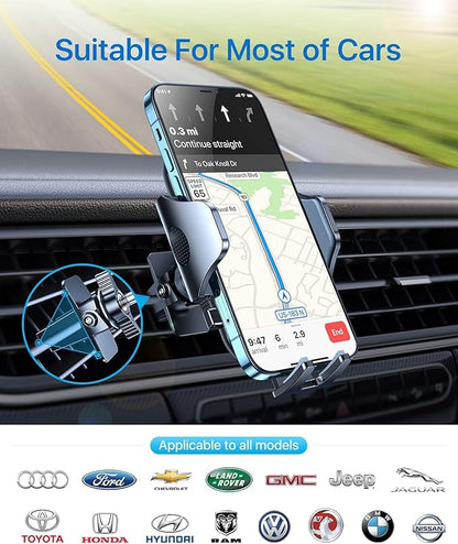 andobil Phone Holders for Your Car - Military Sturdy, Firmly Grip, Never Slip, Car Vent Phone Holder Mount, Phone Mount for Truck Compatible with iPhone 16 15 14 13 12 Pro Max Samsung S24, Sliver