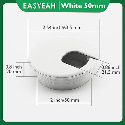 5 Pcs Desk Grommet 2" / 50 mm, Desk Cord Hole Cover, Cable Grommet ABS Plastic, Desk Hole Grommet for Home & Office Pc, Detachable Cable Cord Organizer-White