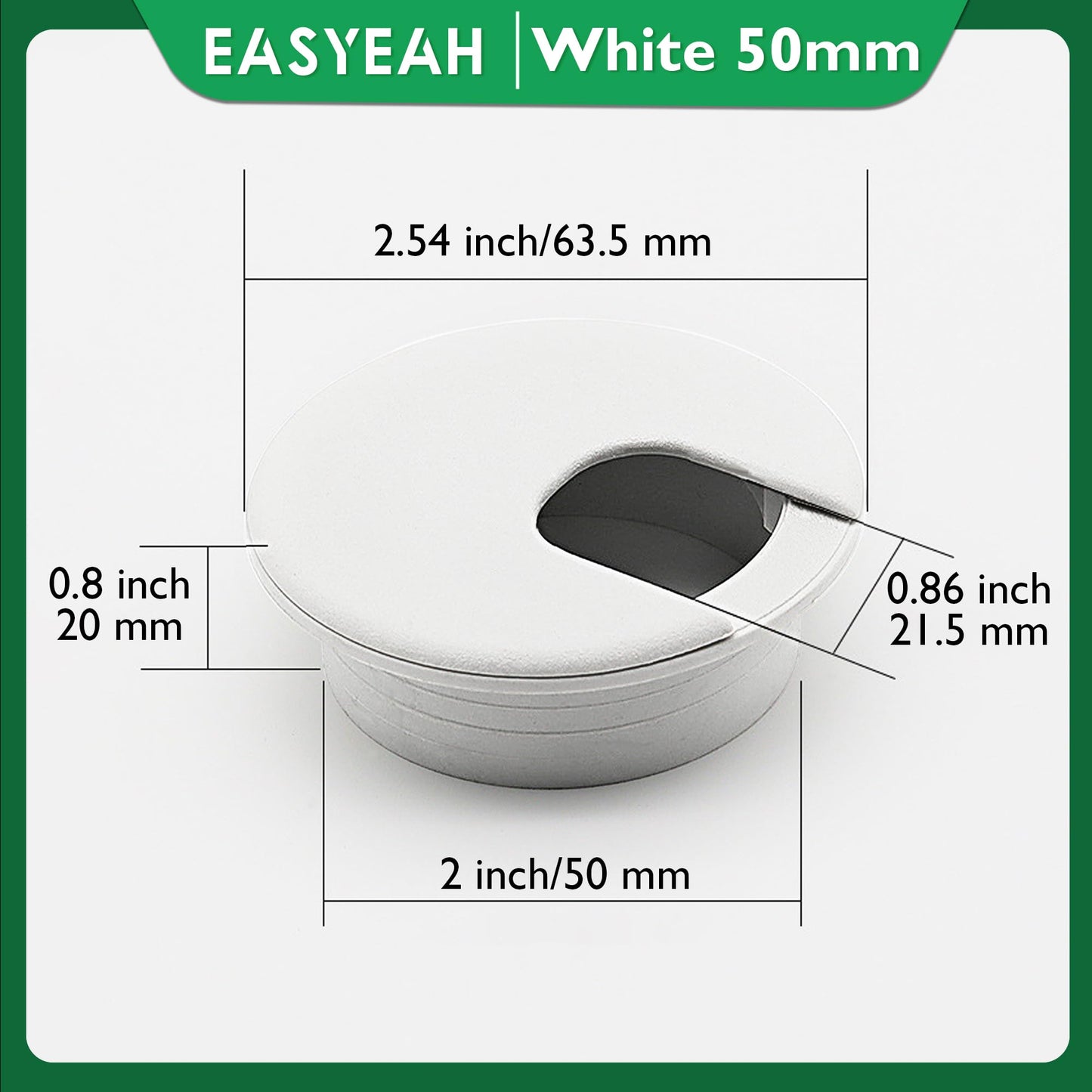 EASYEAH 5 Pcs Desk Grommet 2" / 50 mm, Desk Cord Hole Cover, Cable Grommet ABS Plastic, Desk Hole Grommet for Home & Office Pc, Detachable Cable Cord Organizer-White