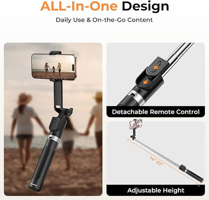 Sensyne Selfie Stick for Phone, Extendable Travel Tripod with Detachable Remote for Photography, Selfies, Compatible with All Cell Phones, Black