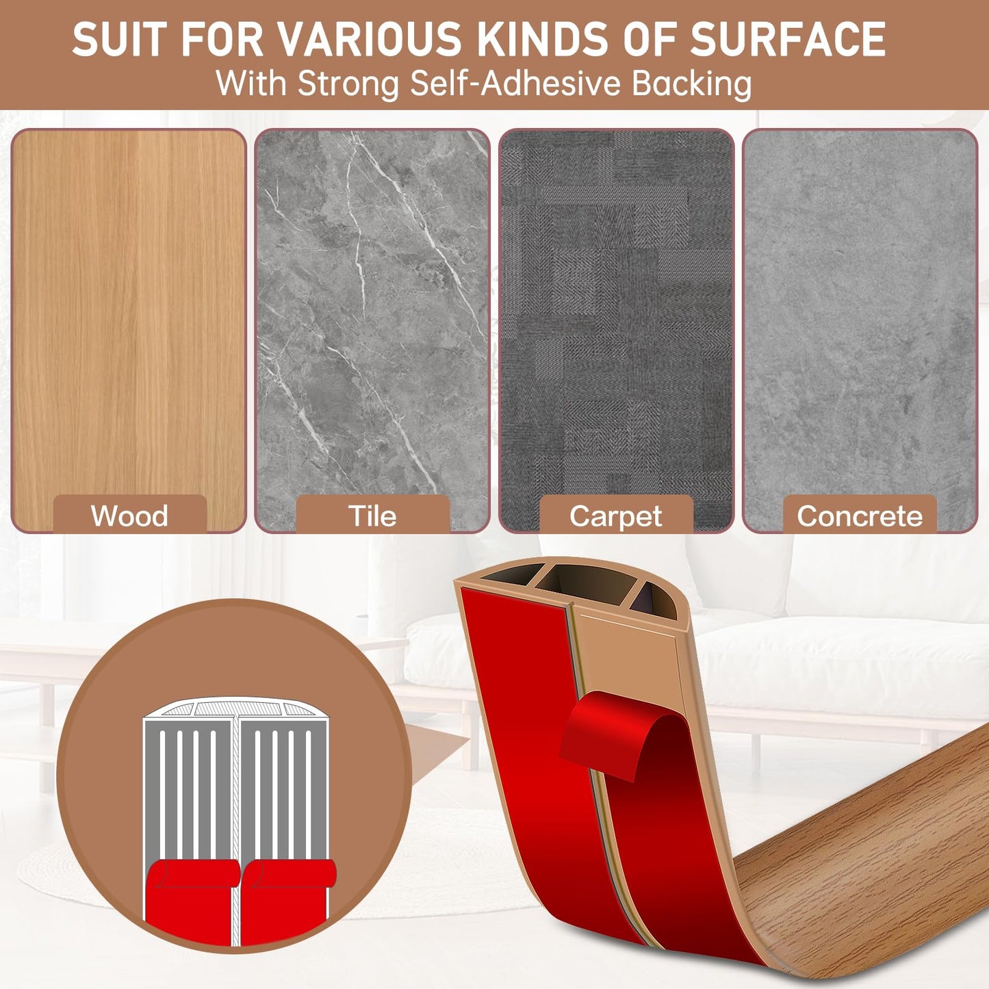 LSGCQ Floor Cord Cover Self Adhesive Cord Hider Floor Cable Management