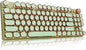 EWEADN V20 Green Typewriter Keyboard,87 Keys Backlit Typewriter Style Mechanical Keyboards, Media Control Knob, Wired/BT5.0/2.4G Typewriter Style Computer Keyboards Pink Switch for Windows/Mac/PC