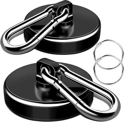 LOVIMAG Strong Magnets with Hooks, 200LBS+ Heavy Duty Magnets with Epoxy Coating for Cruise, Magnetic Hooks with Swivel Carabiner Hook, Powerful Neodymium Magnet for Hanging, Kitchen,Garage-2 Pcs