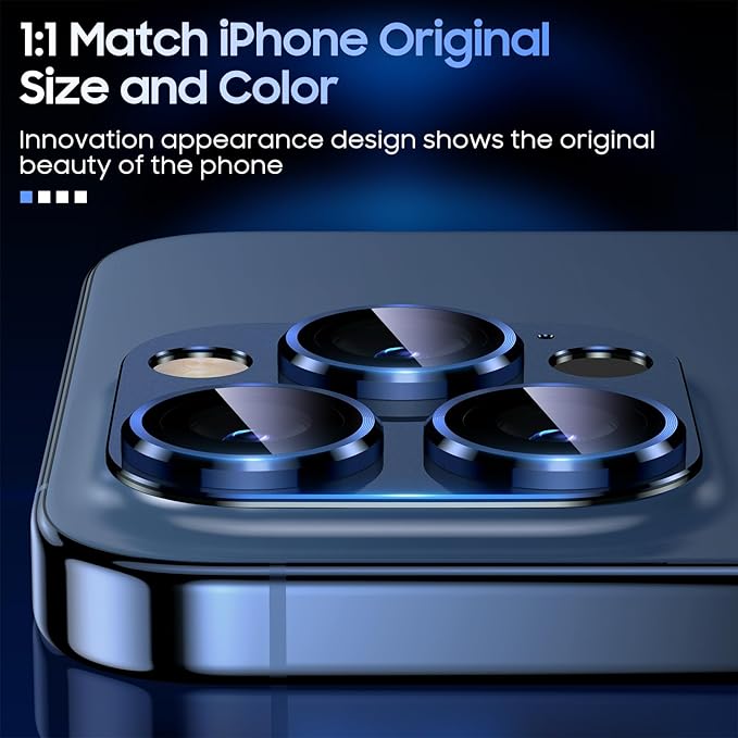 Uyiton Compatible with iPhone 15 Pro/iPhone 15 Pro Max Camera Lens Protector, [Not Easy to Break][Strong Adsorption][Case-Friendly] Metal Tempered Glass Rear Camera Screen Cover - Blue Titanium
