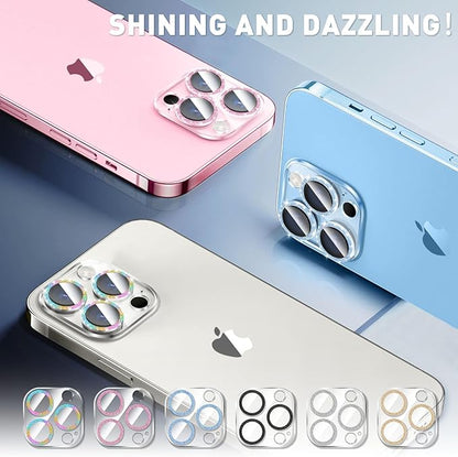 LucBuy 3PCS Sparkling Camera Lens Protector for iPhone 13 Pro/iPhone 13 Pro Max, Full Clear Acrylic Cover with Shiny Colorful Glitter Designed Decoration Back Camera Protector