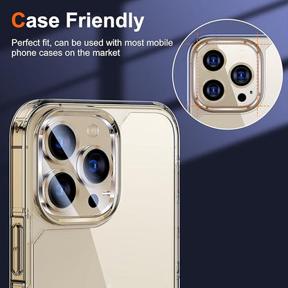 UniqueMe [ 3 Pack] Compatible with iPhone 12 Pro Max 6.7" Camera Lens Protector Tempered Glass,[Case Friendly][New version][Scratch-Resistant][Easy Installation] -Golden