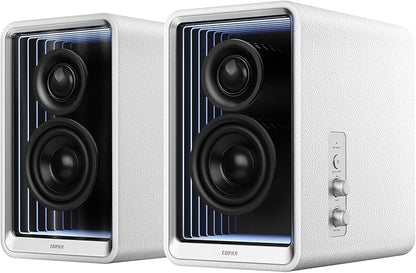Edifier QR65 Desktop Active Monitor with 2.75" Long-Throw Aluminum Diaphragm mid-Low Drivers, Hi-Res Audio, Brilliant Light Effects, 70W Output Power Bluetooth Speakers with Stands - White