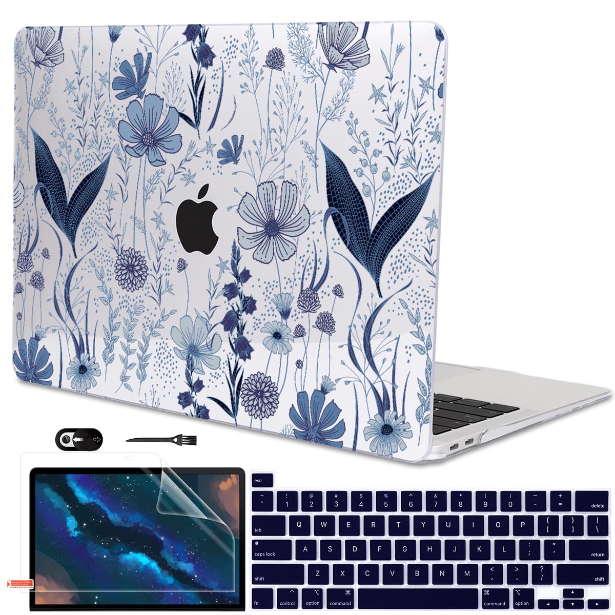 LCMOCICO for MacBook Pro 13 Inch Case 2022 2021 2020 Release A2338 M2 M1 A2251 A2289, Plastic Hard Shell Case for MacBook Pro 13.3 inch with Touch Bar & Touch ID, Navy Blue Wild Flowers