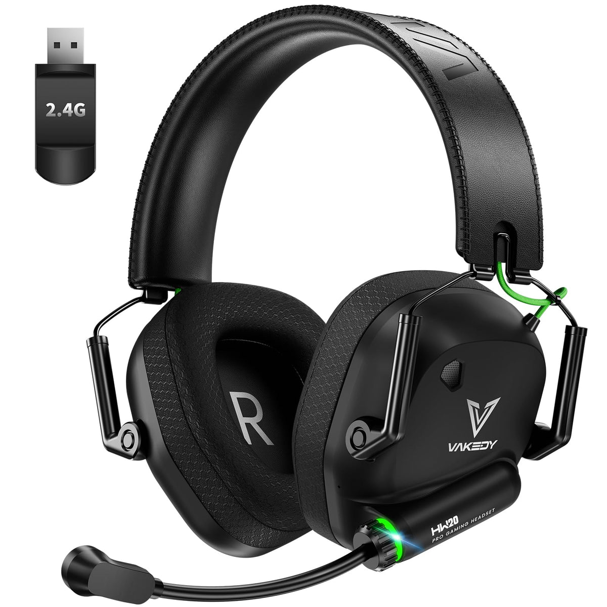 Vakedy Wireless Gaming Headset for PS5, PC, PS4, Mac, Switch, 2.4GHz Low Latency USB Dongle, Bluetooth 5.4 Headset with Noise Cancelling Mic, 50mm 3D Audio Driver, RGB Lights, 50H Battery