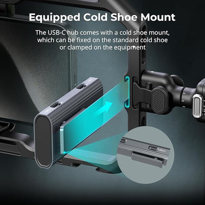 SmallRig 4-in-1 USB-C Hub with a Cold Shoe Mount for Phone/Camera Cage, PD 100W / USB-C 3.1/2.0 with Audio Adapter x 2, for Professional Mobile Shooting - 4598