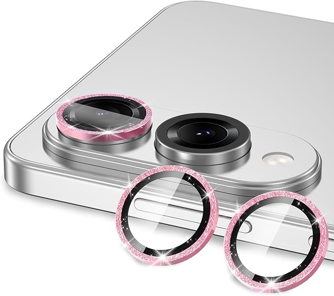 for Samsung Galaxy S25 Edge Camera Lens Protector, Individual Metal Ring Tempered Glass Lens Cover, [Strong Adsorption] Scratch Resistant Ultra-Thin HD Clear Lens Cover, 1 Set-Pink Sparkly