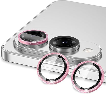 for Samsung Galaxy S25 Edge Camera Lens Protector, Individual Metal Ring Tempered Glass Lens Cover, [Strong Adsorption] Scratch Resistant Ultra-Thin HD Clear Lens Cover, 1 Set-Pink Sparkly