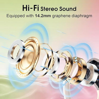 Wireless Earbuds 75hrs Bluetooth 5.4 Headphone Sport, 2025 Bluetooth Earbuds Stereo Deep Bass Over Ear Bud with Earhooks, ENC Noise Cancelling Mic, IPX7 Waterproof Earphone Rose Gold