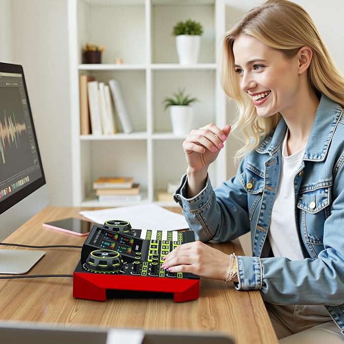 Audio mixer, suitable for live streaming, singing, and gaming on computer/phone; soundboard for 3.5mm condenser microphone; podcast mixer with live sound card, noise reduction, and one-touch mute