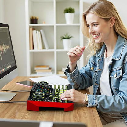 Audio mixer, suitable for live streaming, singing, and gaming on computer/phone; soundboard for 3.5mm condenser microphone; podcast mixer with live sound card, noise reduction, and one-touch mute