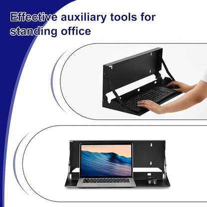 1 Pcs 24 Inch Keyboard Wall Mount Foldable Fits Standard Computer Keyboard Mouse Stand Tray Organizer for Small Offices Apartments, Easy Installation with 4 Screws (Black)