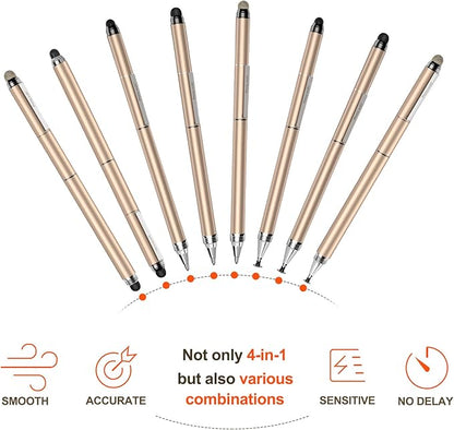 Penyeah Stylus pens for Touch Screens - [4-in-1] High Sensitivity and Precision Touch Screen Stylus Disc Tip,Black Rubber Tip & Mesh Fiber Tip Universal for All Capacitive Touch Screen Device (Gold)