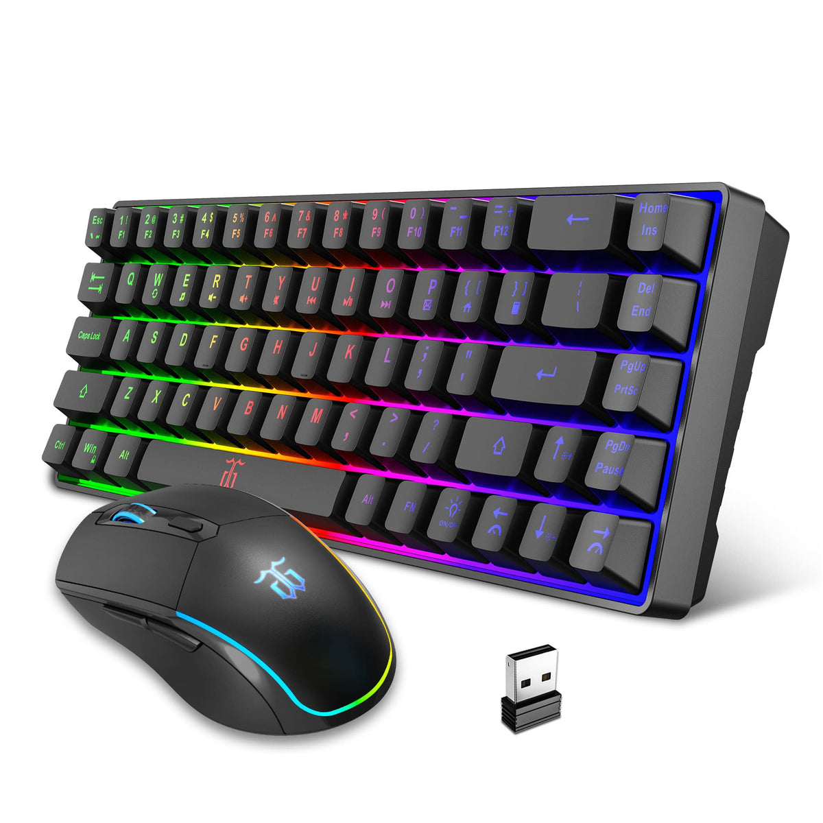 Snpurdiri 60% Wireless Gaming Keyboard and Mouse Combo (White-Black)