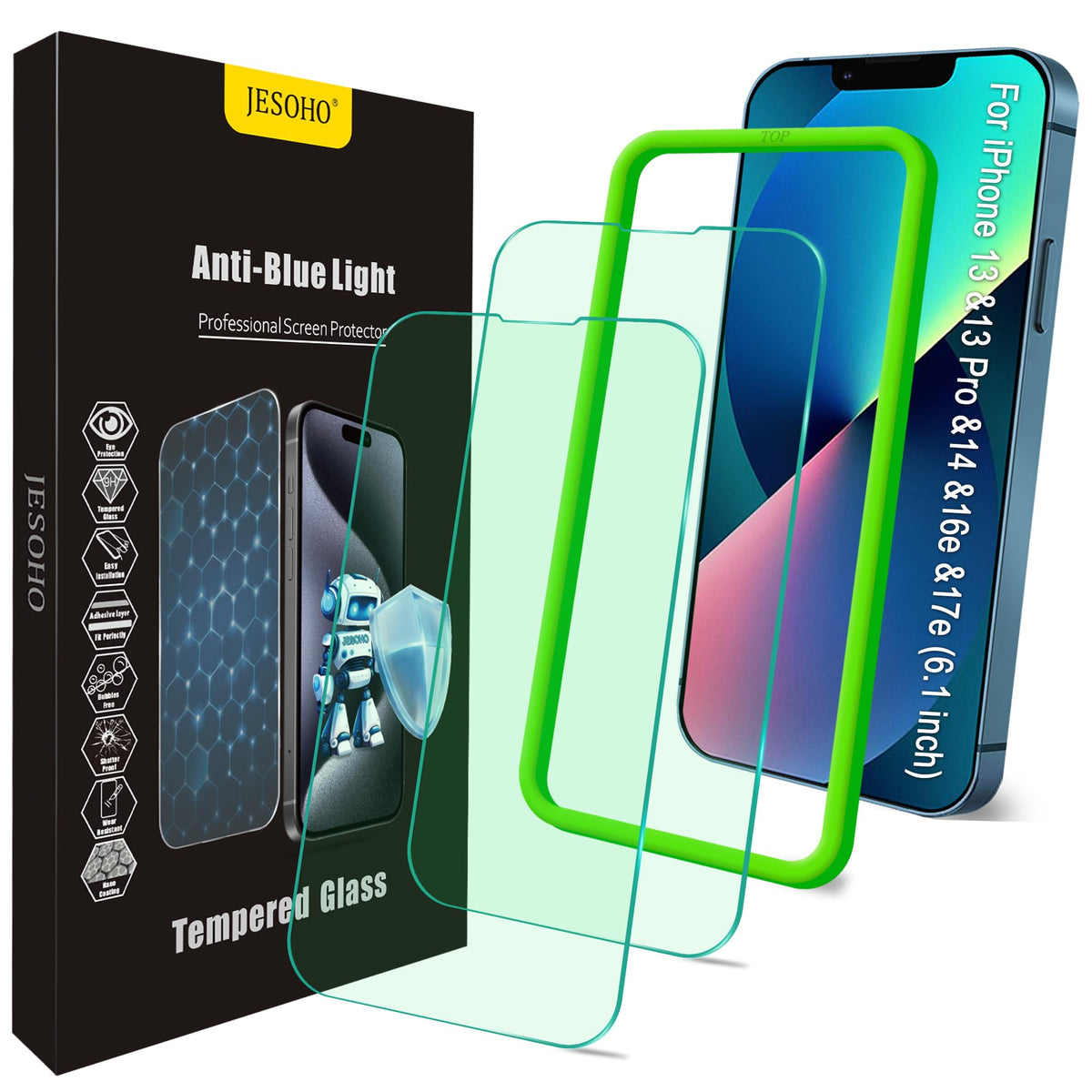 JESOHO for iPhone 14 Pro Blue Light Blocking Screen Protector, 2 Pack