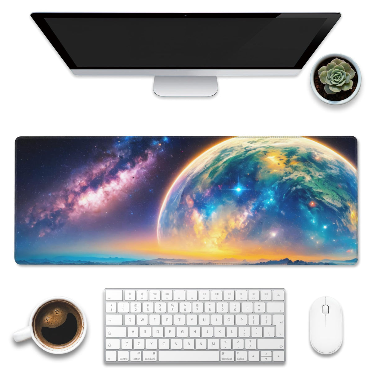 Eflxamz Large Gaming Mouse Pad for Desk,Cute Forest Mushroom Desk Mat,Starry Night Mushroom Desk Pad,Extended Big Computer Keyboard Mouse Pad with Non-Slip Base and Stitched Edge,35.4"x15.7"