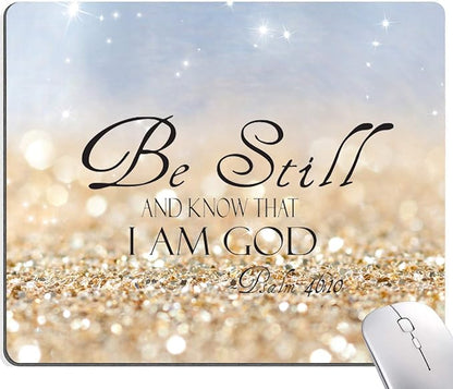 Christian Bible Verses Square Waterproof Mouse Pad Non-Slip Rubber Base MousePads for Office Laptop, 9.5"x7.9"x0.12" Inch(Be Still)
