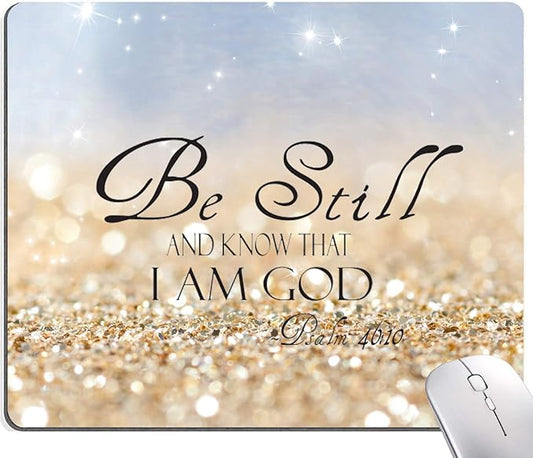 Christian Bible Verses Square Waterproof Mouse Pad Non-Slip Rubber Base MousePads for Office Laptop, 9.5"x7.9"x0.12" Inch(Be Still)