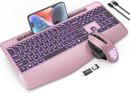 SABLUTE Wireless Keyboard and Mouse Combo, Backlit Scissor Keys, Wrist Rest
