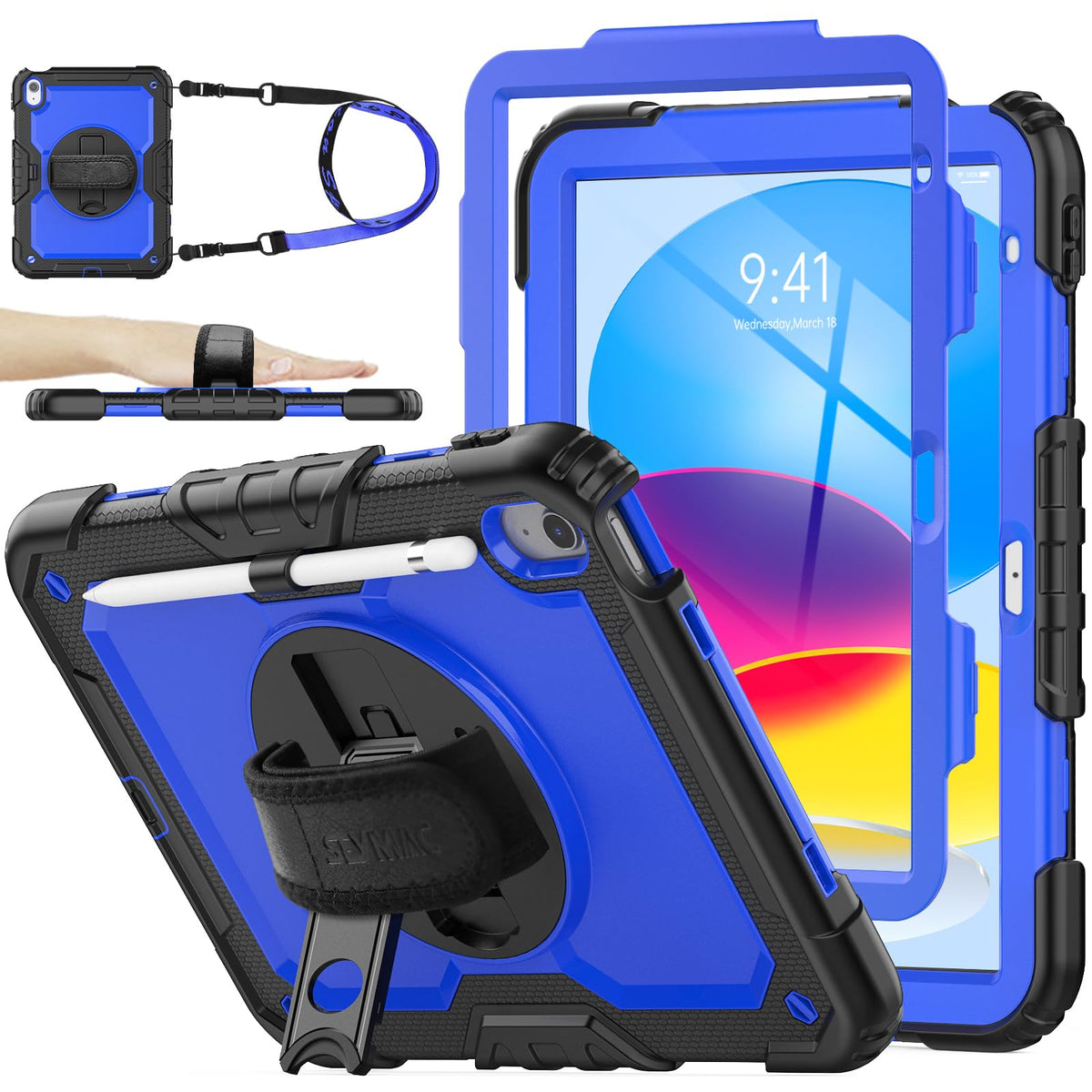 SEYMAC stock Case for iPad (A16) 11th/10th Generation 11''/10.9'' 2025/2022, Full-Body Drop Protection Case with Screen Protector &360° Rotate Hand Strap/Stand, Pink+Black