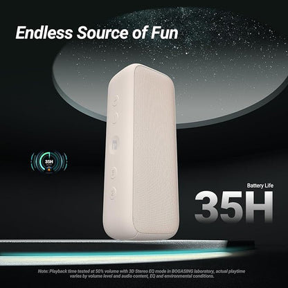BOGASING G6 Bluetooth Speaker, Portable Wireless Speakers with 30W Punchy Sound, 35H Playtime, IPX6 Waterproof, Bluetooth 5.3, Built-in Mic, EQ, TF-Card, AUX, USB Stick for Outdoors Hiking (Beige)