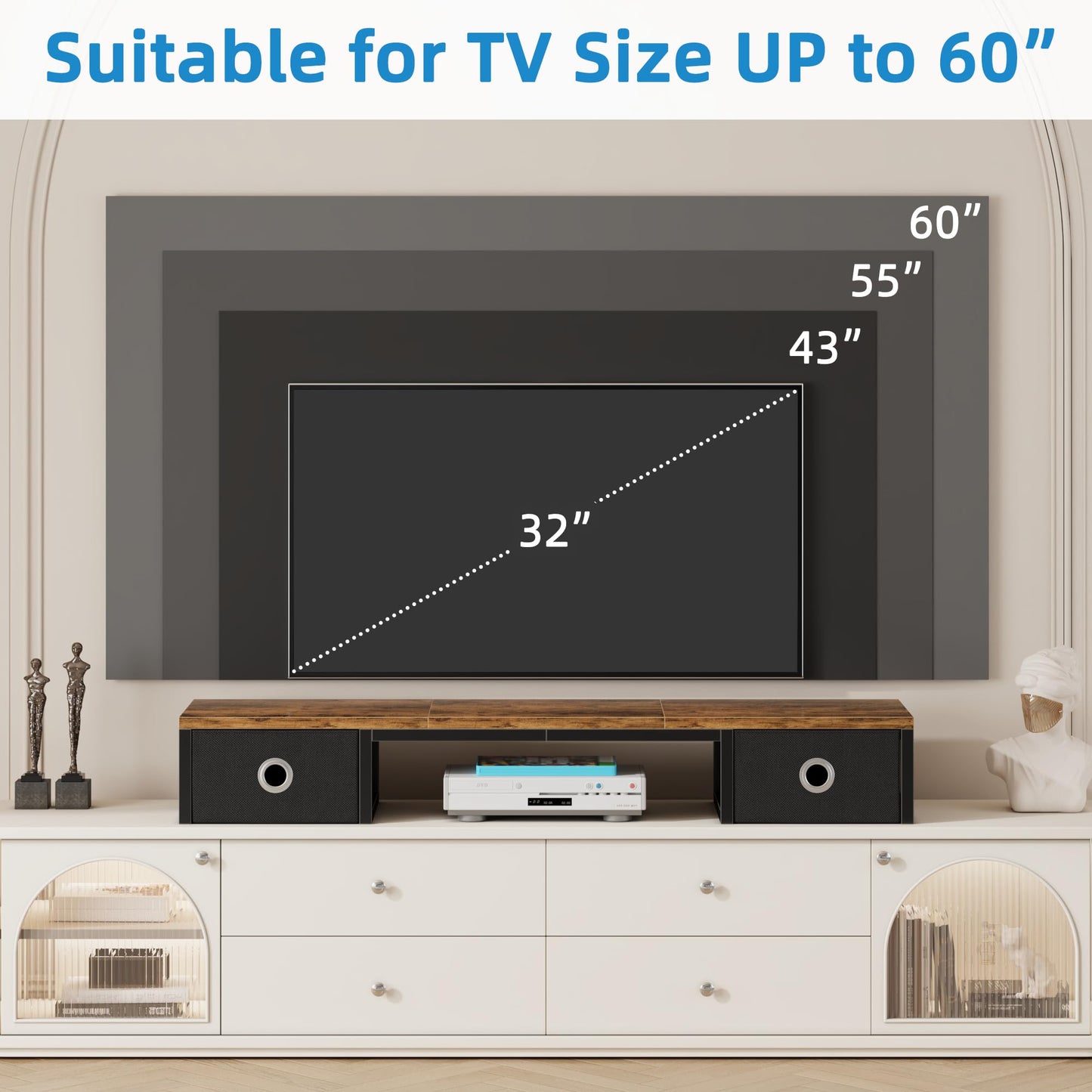 YAOHUOO 45" Large TV Riser with Fabric Drawers for 32-60 inch TV