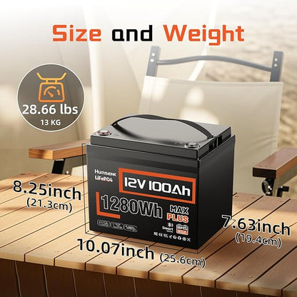 3PACK 12V 100Ah LiFePO4 Lithium Battery MAX Bluetooth 5.0 IP67, 15000+ Deep Cycles Lithium Battery, Built-in 110A BMS for RVs Marine Trolling Motors