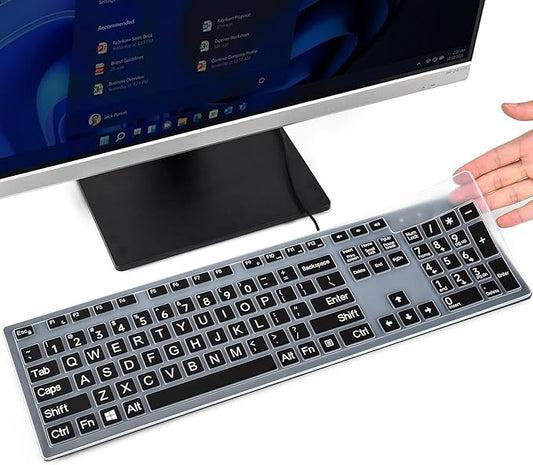 Keyboard Cover with Large Letters Compatible with DELL KB216 KB216b KB216t KB216d KB216p Wired Keyboard/DEll KM636 Wireless Keyboard Protector -Black