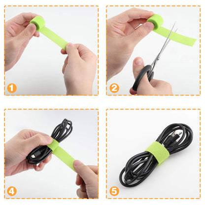 Saisn Reusable Fastening Tape Cable Ties 3/4 Inch Double Side Hook Roll (25 Yard, Green)