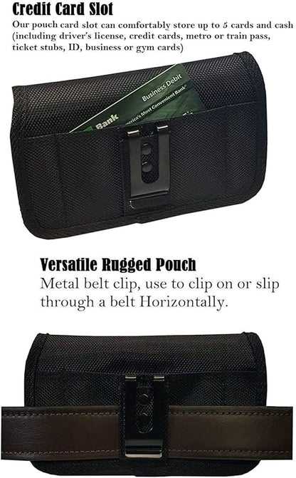 AH Military Grade Nylon Cell Phone Belt Holder for Men Horizontal Pouch Carrying Clip for [iPhone 6 6S 7 8 X XR XS 11 12] iPhone 11 Moto Droid x Holster PRO S8 S9 S7 S20 fits Otterbox or Thick Case