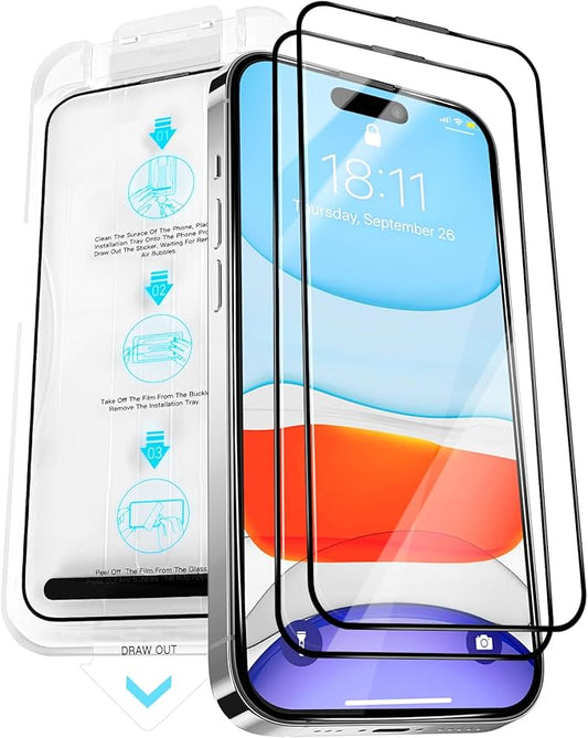 Vongong 2 Pack Screen Protector for iPhone 16,Durable and Drop-Proof with 9H Hardness,Bubble-and-Dust-Free 16 HD High-Aluminum Tempered Glass,Easy Installation Exclusively
