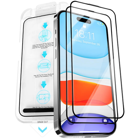 Vongong 2 Pack Screen Protector for iPhone 16 Plus,Durable and Drop-Proof with 9H Hardness,Bubble-and-Dust-Free 16 Plus HD High-Aluminum Tempered Glass,Easy Installation Exclusively