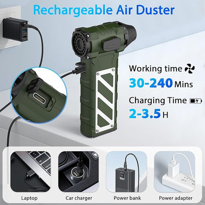 Electric Air Duster-Compressed Air Duster,60mph Wind Stepless Speed Canned Air for PC/Computer/Blaster/Electronics/Home Cleaning, 150000RPM Air Blower to Spray Air Can Dust Off Keyboard Cleaner(Green)