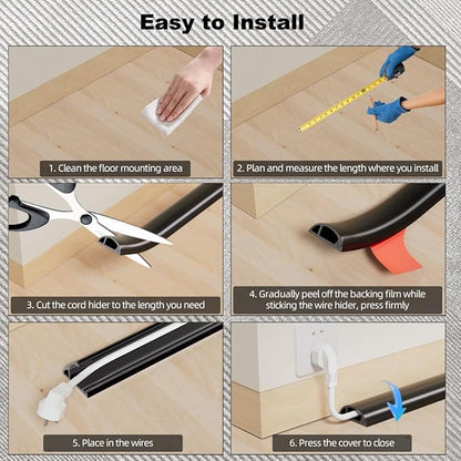 10FT Side-Open Extension Cord Covers for Wires on Floor,Silicone Power Cable Protector Cord Hider Management Strip,Hide Electric Wire on Carpet,Chord Runner Protective Safety Wiremold,Brown