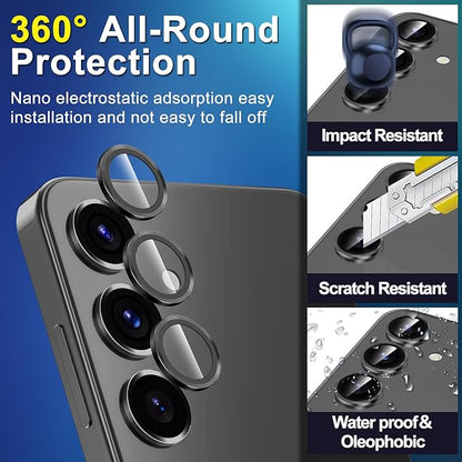 for Samsung Galaxy S25 Camera Lens Protector, Individual Metal Ring Tempered Glass Lens Cover, [Strong Adsorption] Scratch Resistant Ultra-Thin HD Clear Lens Cover, 1 Set-Black